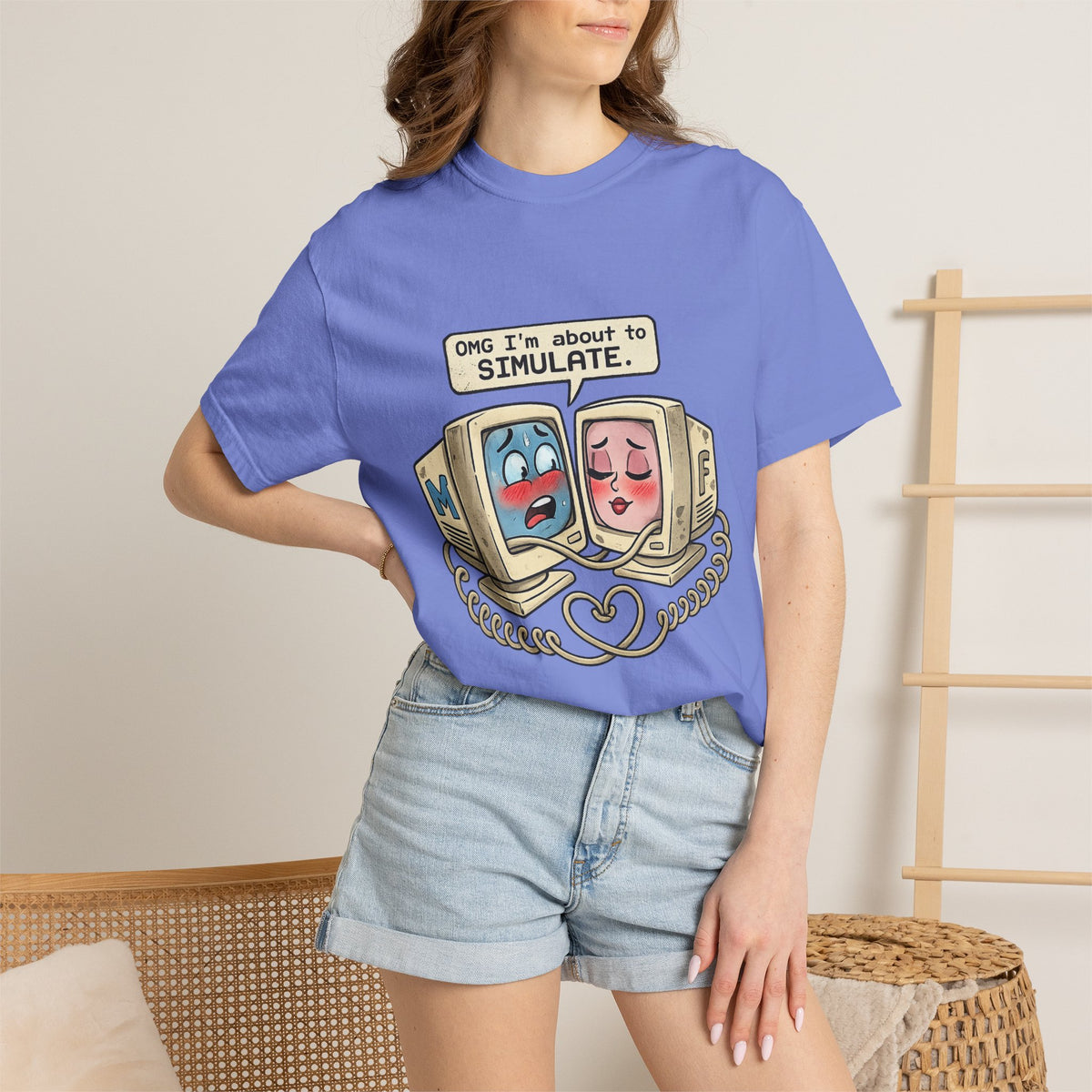 Retro Computer Love T-Shirt — “OMG I’m About to SIMULATE” Cute Vintage Tech Tee