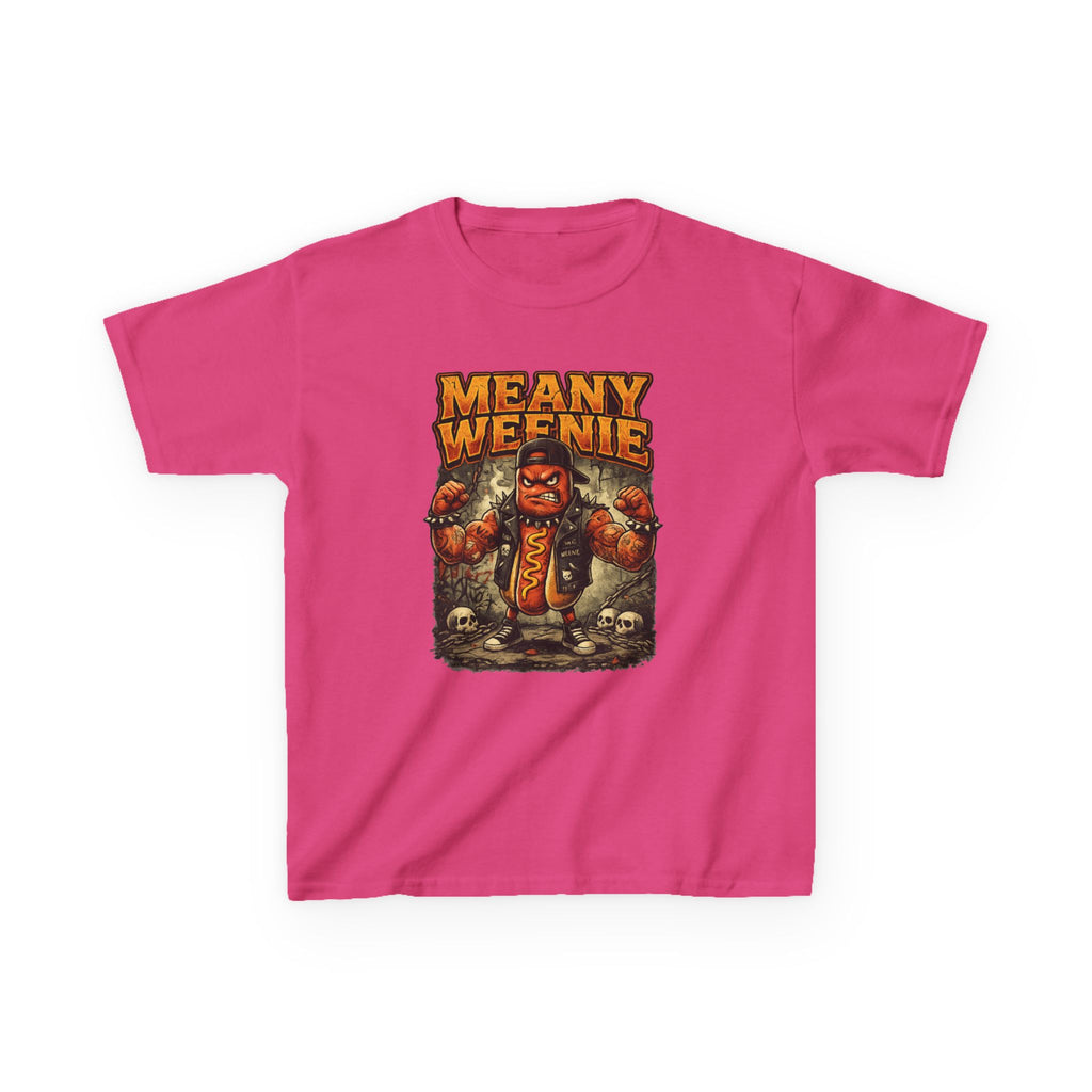 Kids T‑Shirt — "Meany Weenie" Cartoon Hot Dog Monster Tee (Funny, Halloween & Gift)