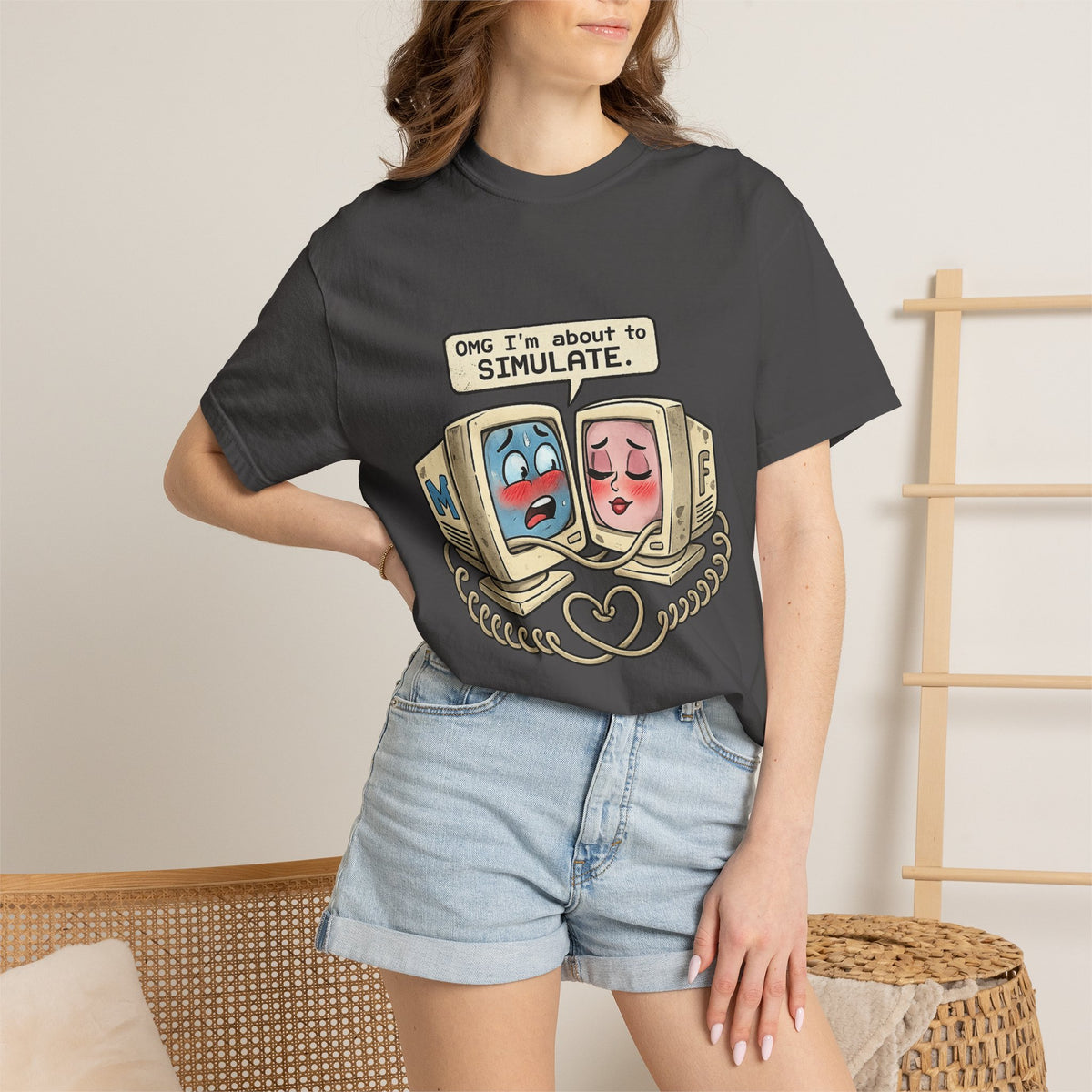 Retro Computer Love T-Shirt — “OMG I’m About to SIMULATE” Cute Vintage Tech Tee