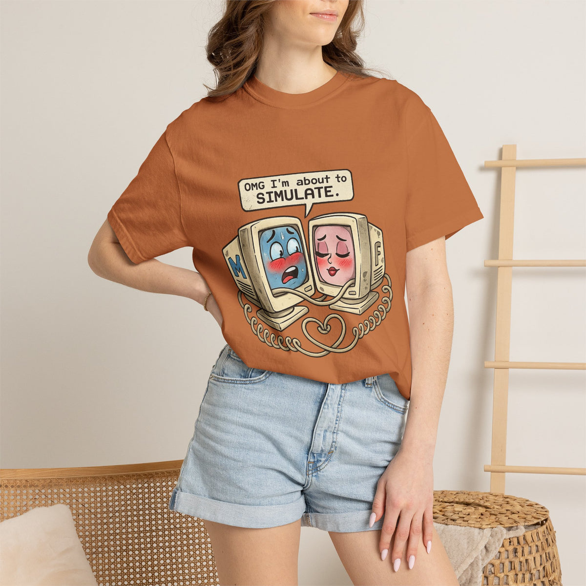 Retro Computer Love T-Shirt — “OMG I’m About to SIMULATE” Cute Vintage Tech Tee