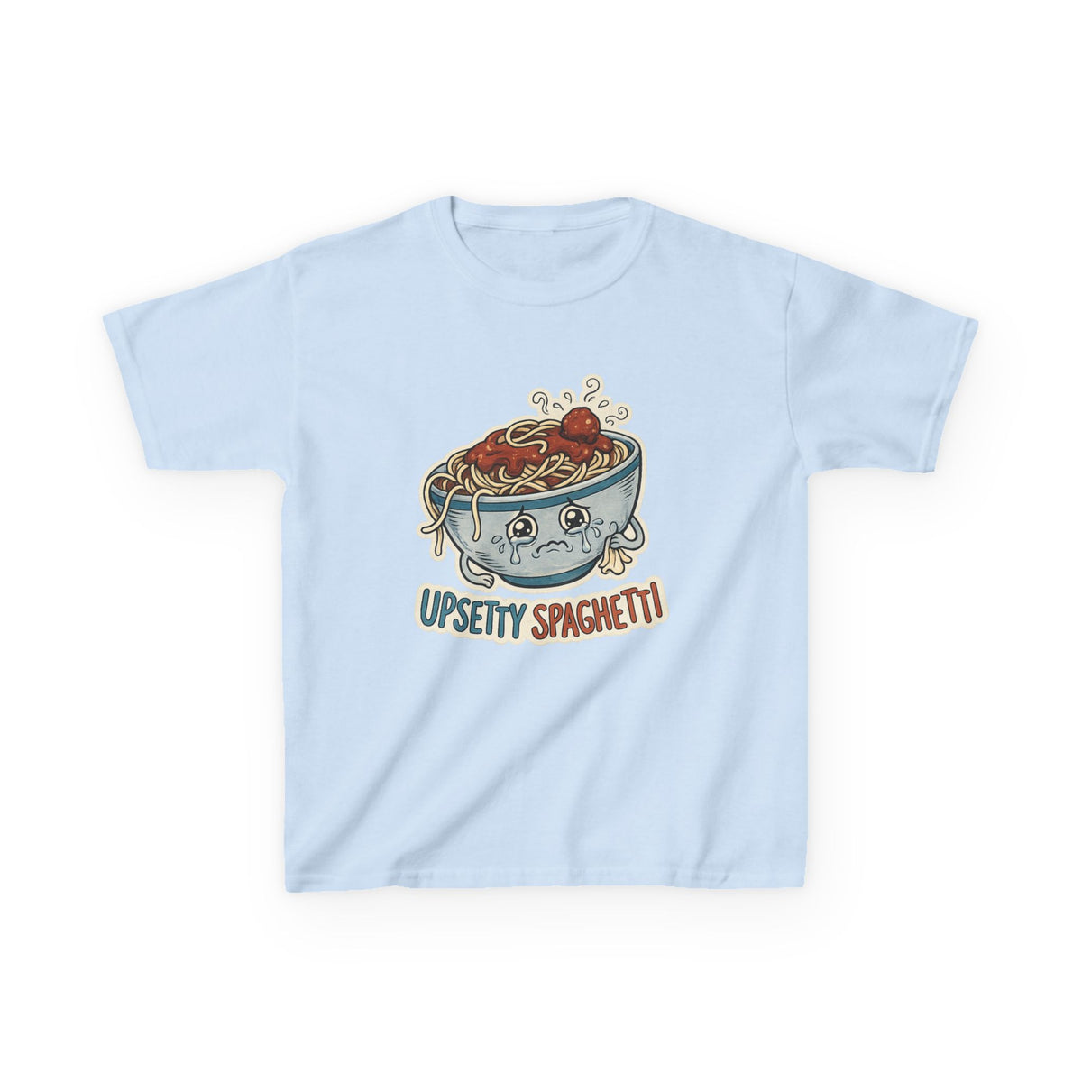 Kids T-Shirt — 'Upsetty Spaghetti' Cute Cartoon Spaghetti Bowl Tee