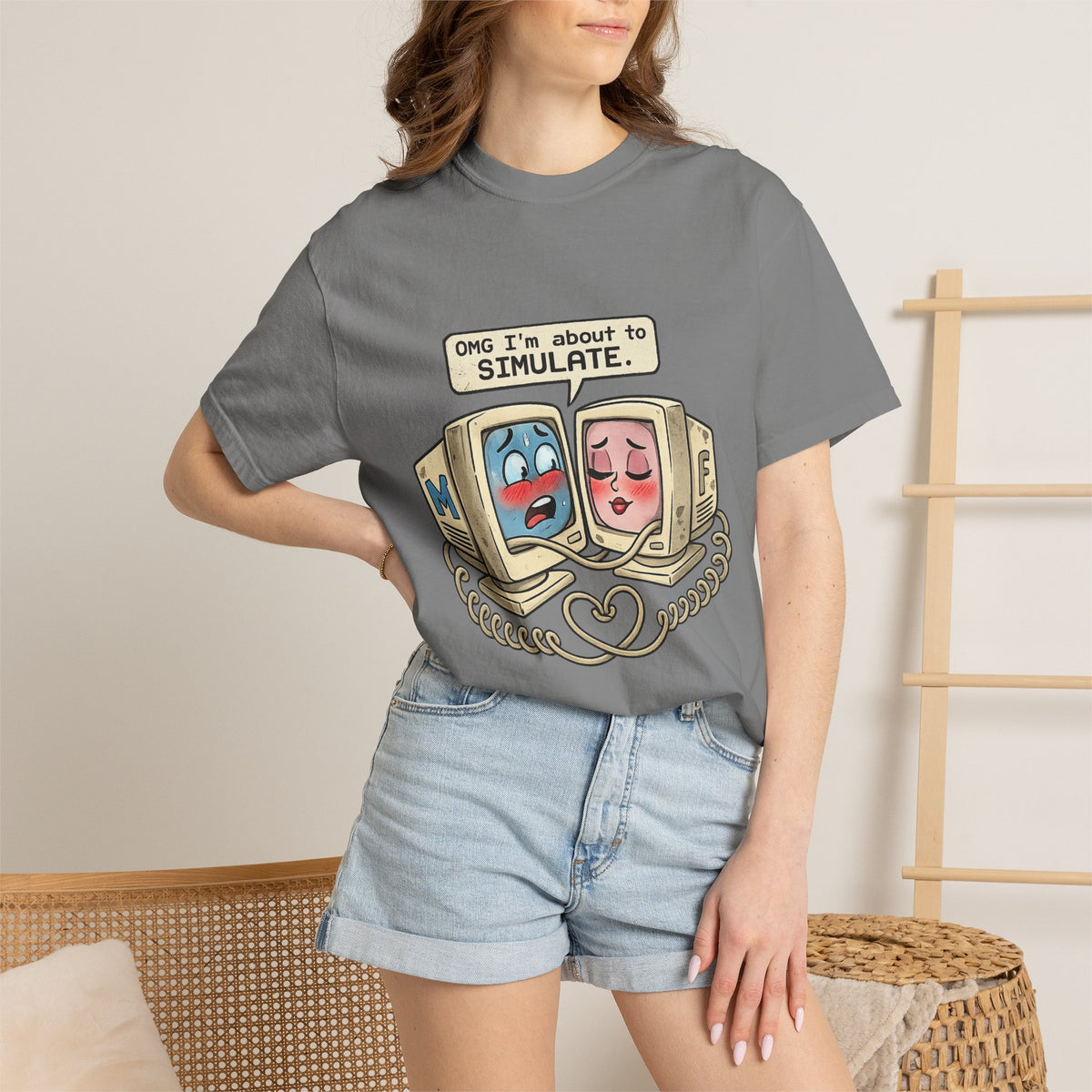 Retro Computer Love T-Shirt — “OMG I’m About to SIMULATE” Cute Vintage Tech Tee