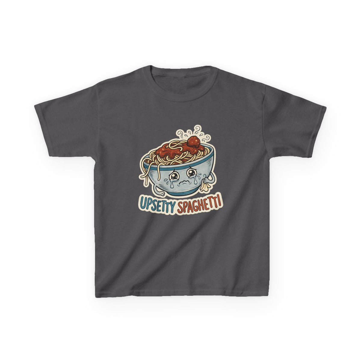 Kids T-Shirt — 'Upsetty Spaghetti' Cute Cartoon Spaghetti Bowl Tee