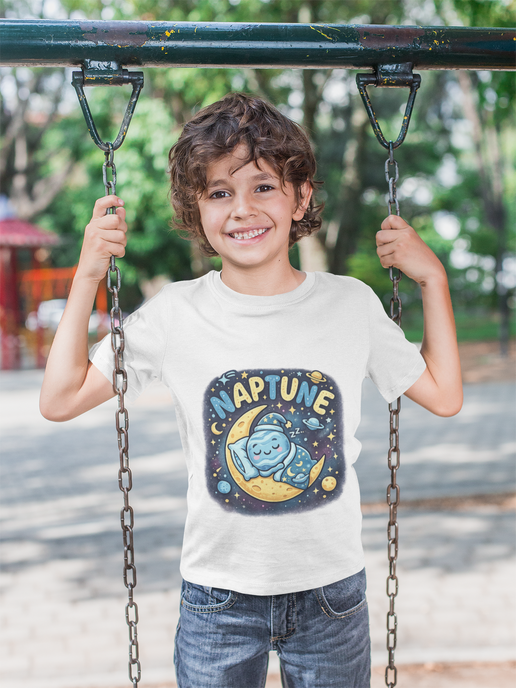 Kids Tee — Cute 'Naptune' Sleeping Planet Graphic