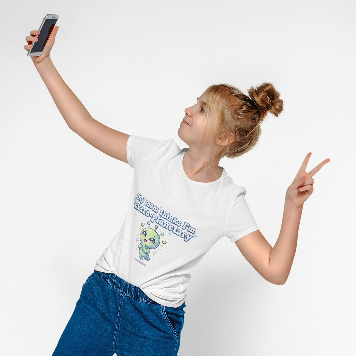 Kids Tee 'My Mom Thinks I’m Extra-Planetary' Cute Alien Graphic