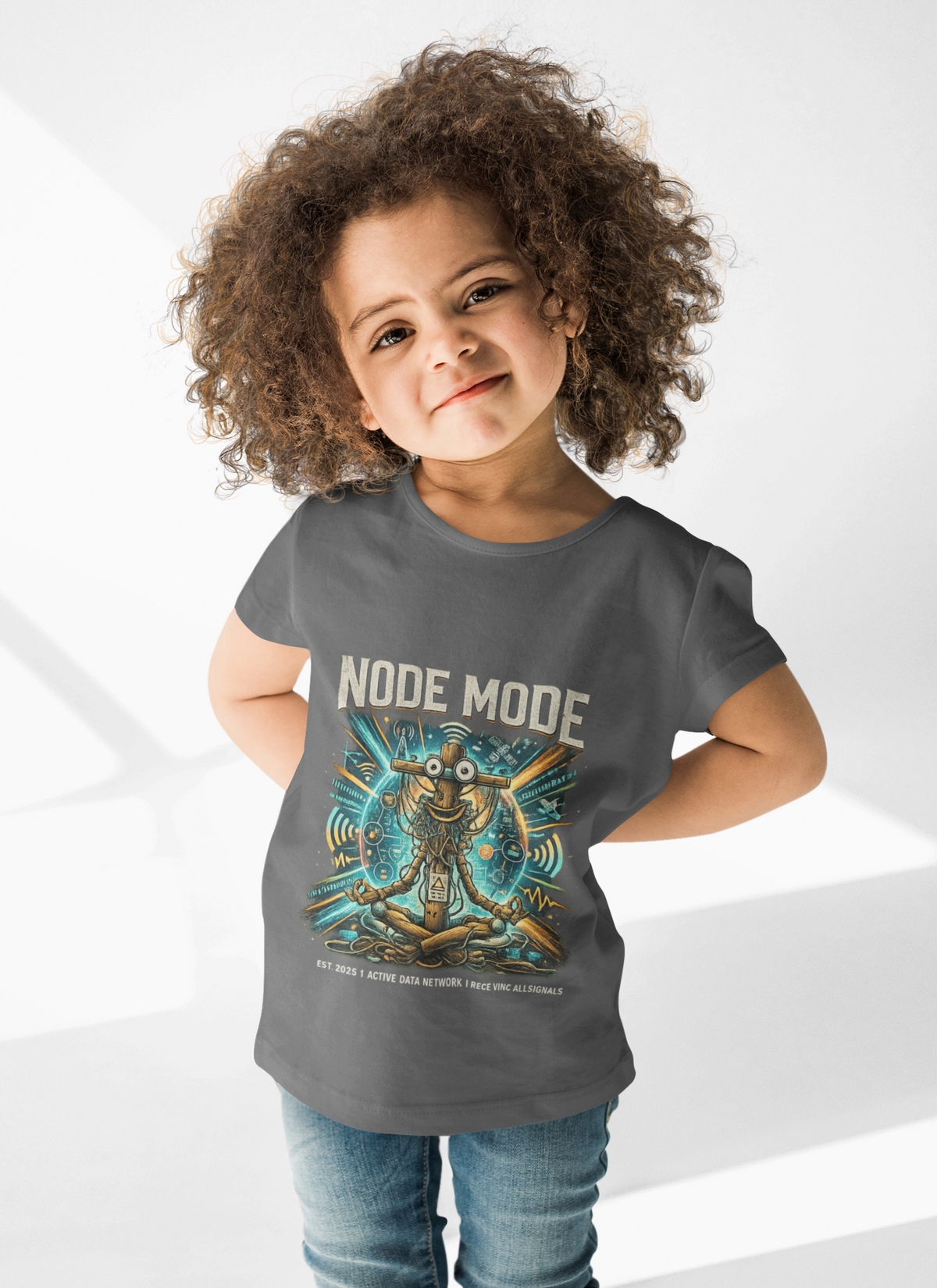 Kids 'Node Mode' Robot Graphic Tee | Retro Sci‑Fi Tech Shirt for Children