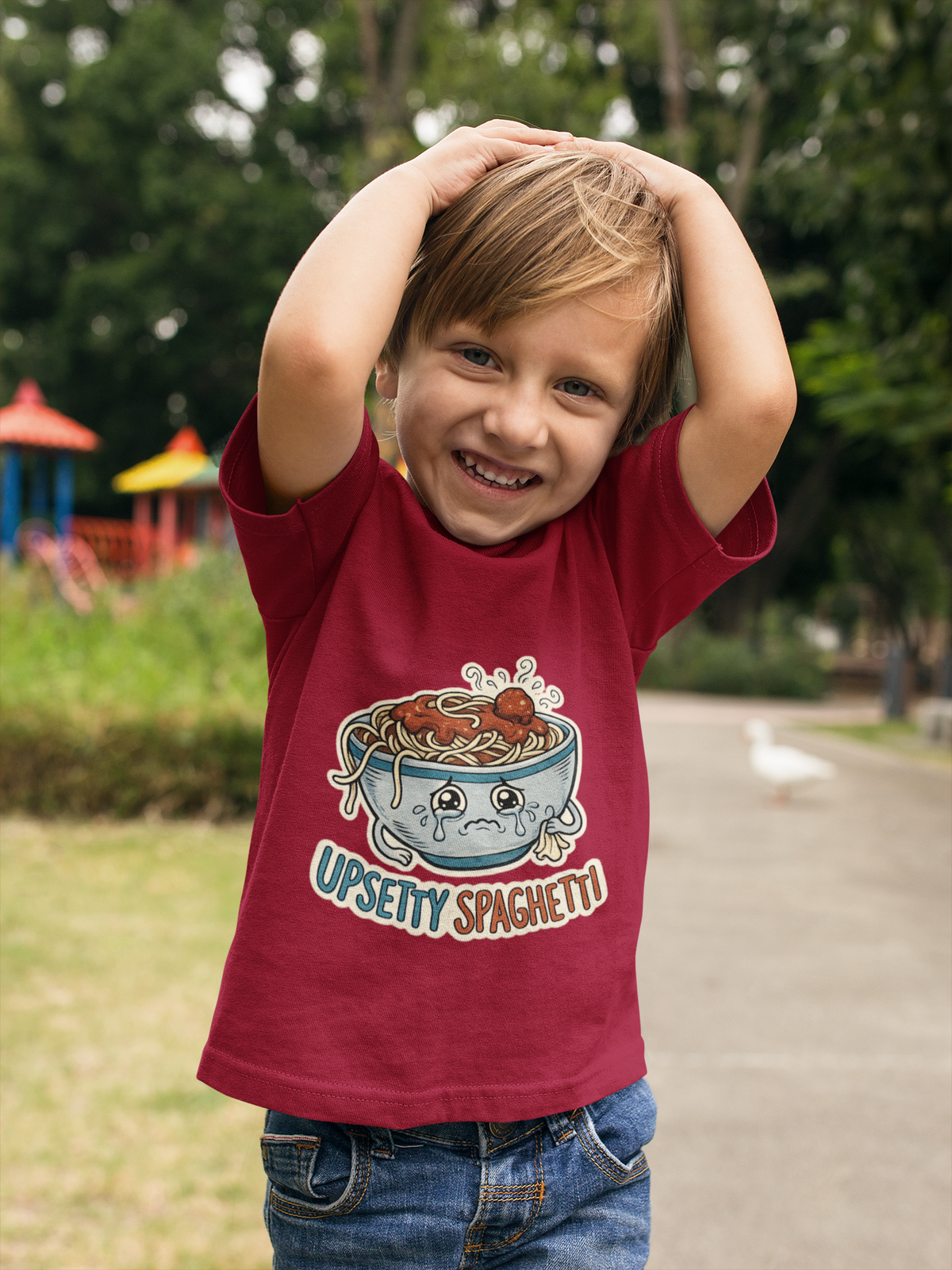 Kids T-Shirt — 'Upsetty Spaghetti' Cute Cartoon Spaghetti Bowl Tee