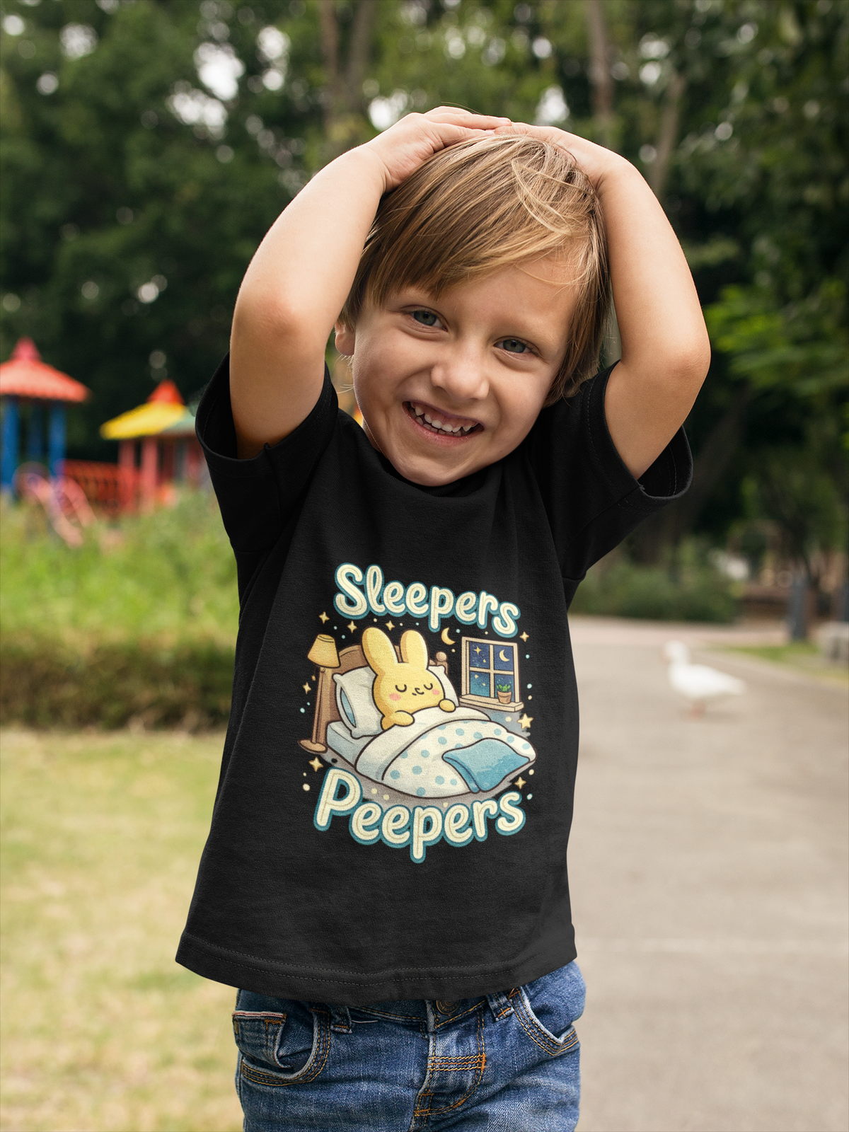 Kids Tee | "Sleepers & Peepers" Cute Bunny Bedtime Graphic Shirt