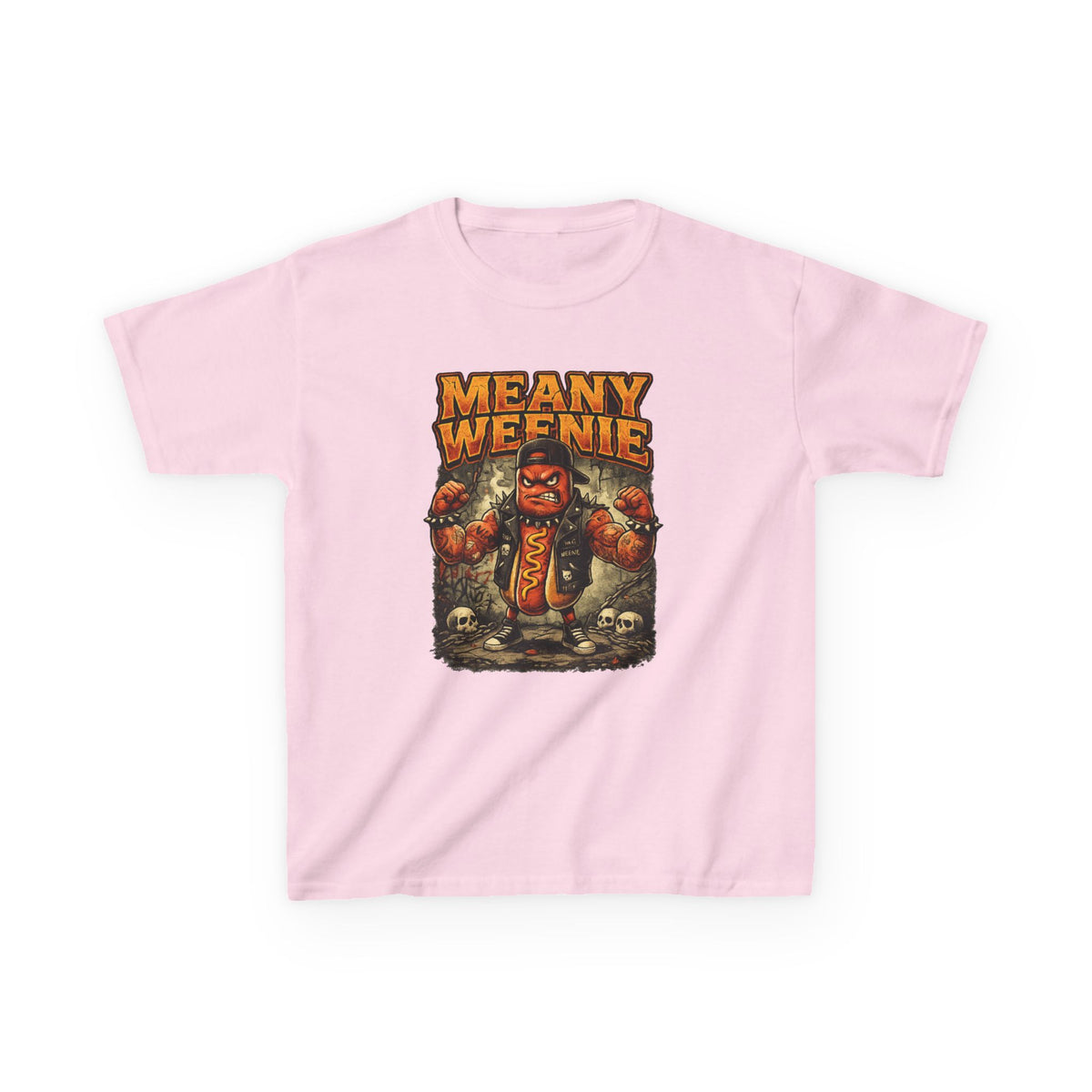 Kids T‑Shirt — "Meany Weenie" Cartoon Hot Dog Monster Tee (Funny, Halloween & Gift)