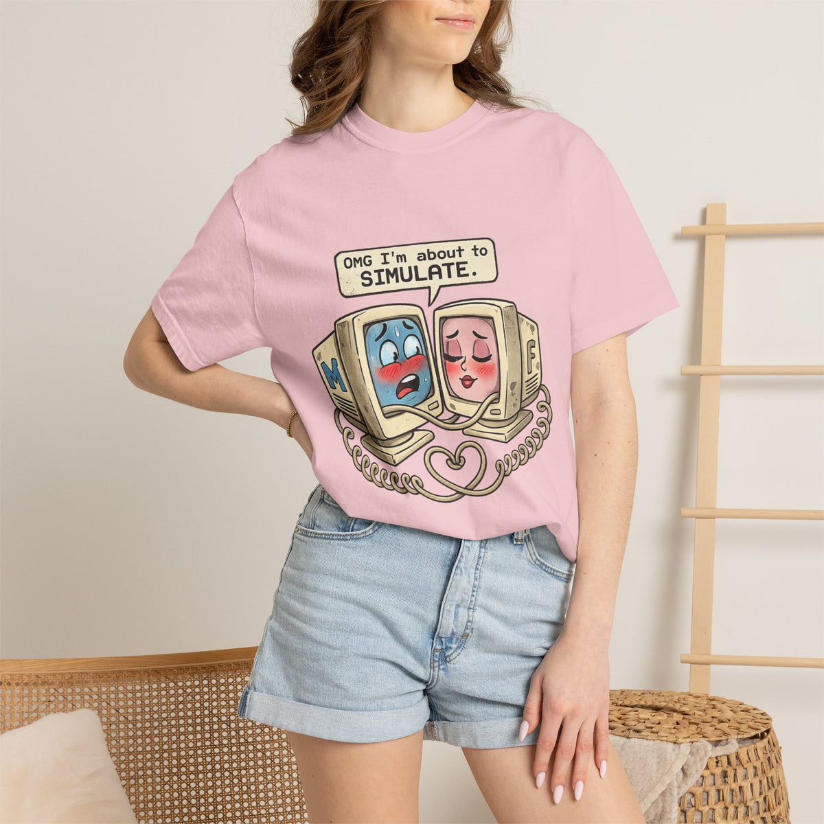 Retro Computer Love T-Shirt — “OMG I’m About to SIMULATE” Cute Vintage Tech Tee