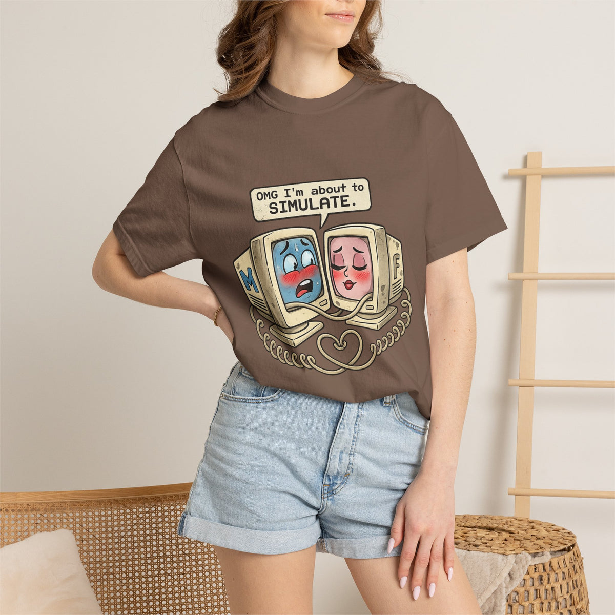 Retro Computer Love T-Shirt — “OMG I’m About to SIMULATE” Cute Vintage Tech Tee