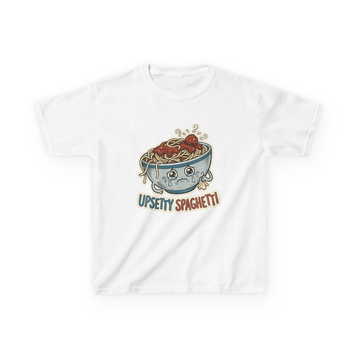 Kids T-Shirt — 'Upsetty Spaghetti' Cute Cartoon Spaghetti Bowl Tee