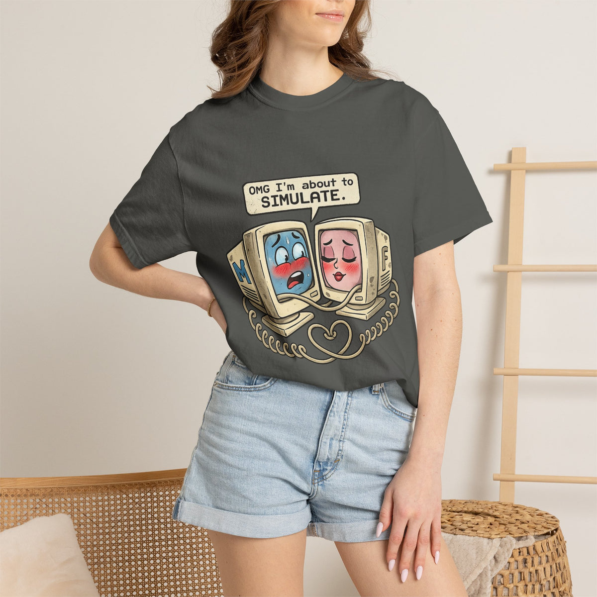 Retro Computer Love T-Shirt — “OMG I’m About to SIMULATE” Cute Vintage Tech Tee