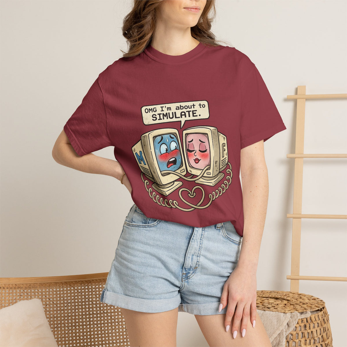 Retro Computer Love T-Shirt — “OMG I’m About to SIMULATE” Cute Vintage Tech Tee