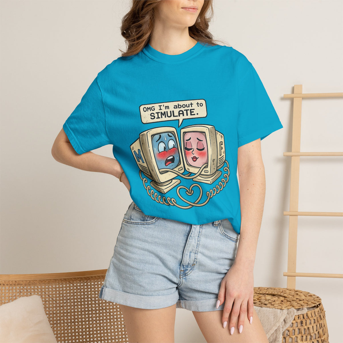 Retro Computer Love T-Shirt — “OMG I’m About to SIMULATE” Cute Vintage Tech Tee