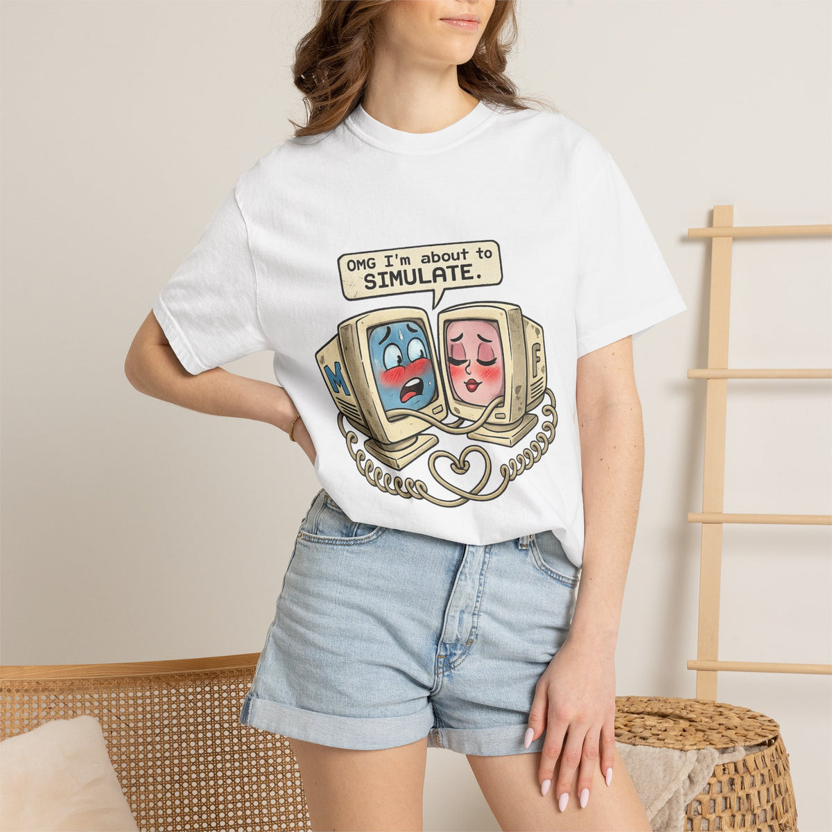 Retro Computer Love T-Shirt — “OMG I’m About to SIMULATE” Cute Vintage Tech Tee