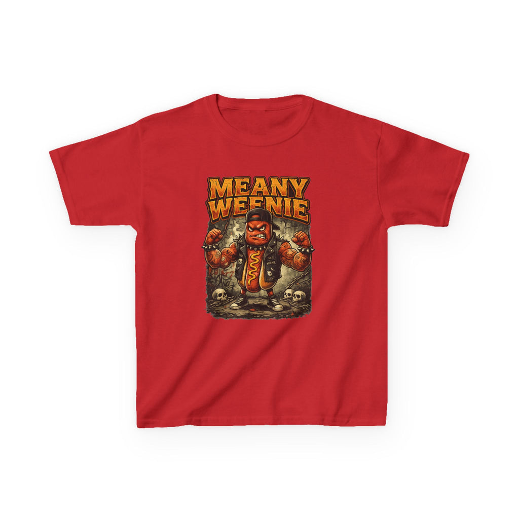 Kids T‑Shirt — "Meany Weenie" Cartoon Hot Dog Monster Tee (Funny, Halloween & Gift)