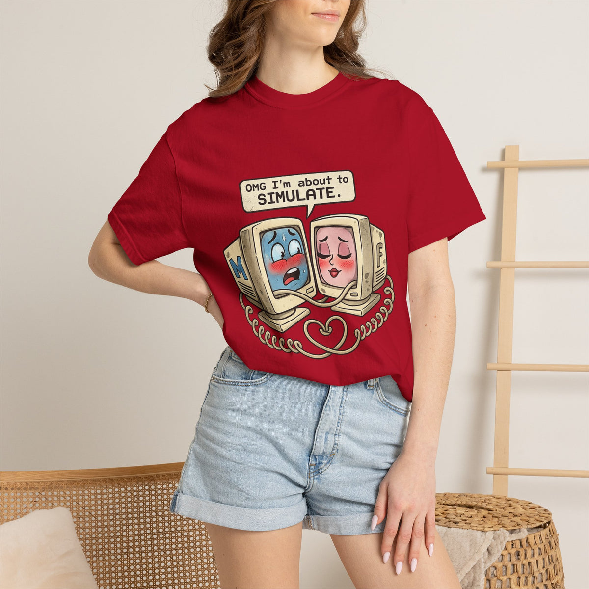 Retro Computer Love T-Shirt — “OMG I’m About to SIMULATE” Cute Vintage Tech Tee