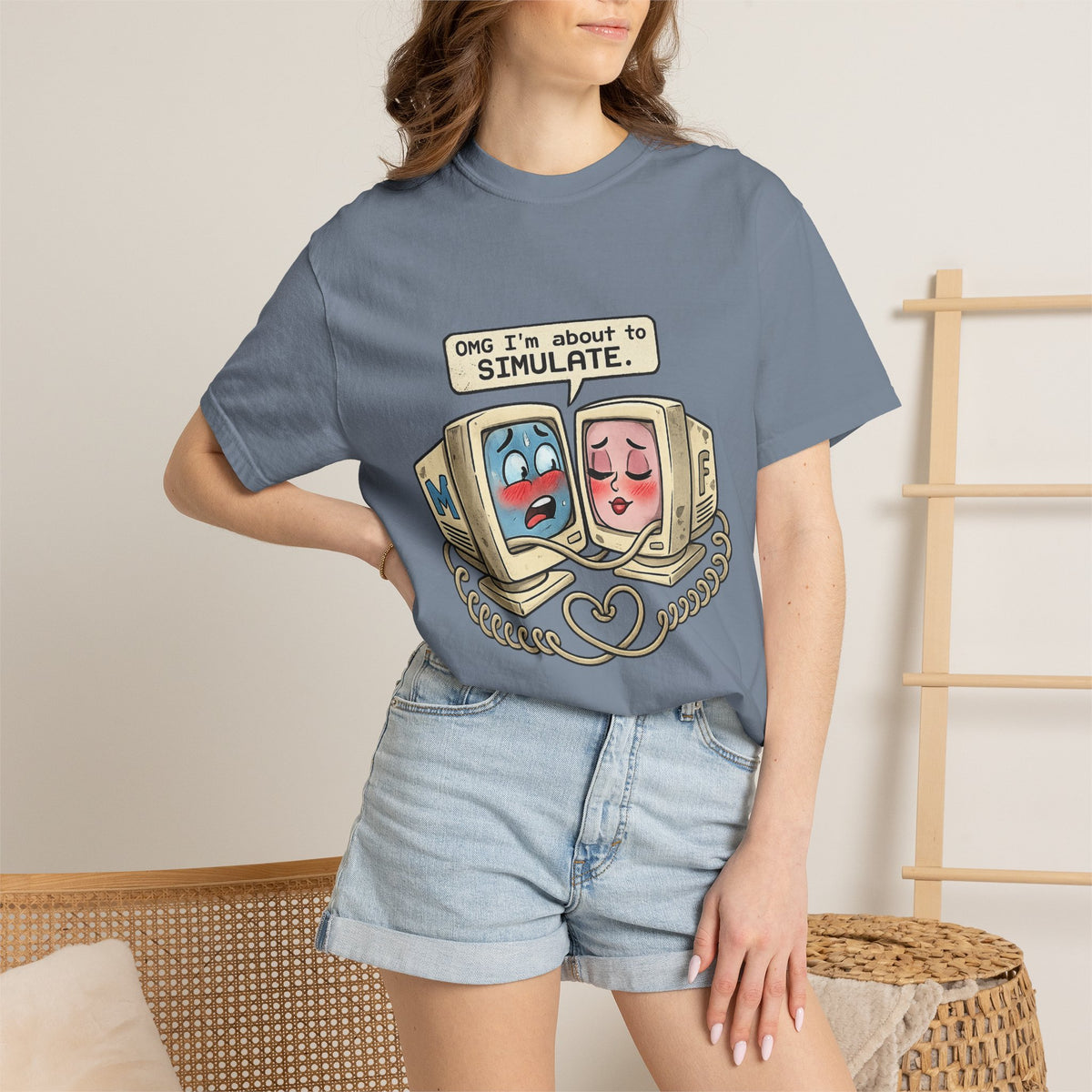 Retro Computer Love T-Shirt — “OMG I’m About to SIMULATE” Cute Vintage Tech Tee