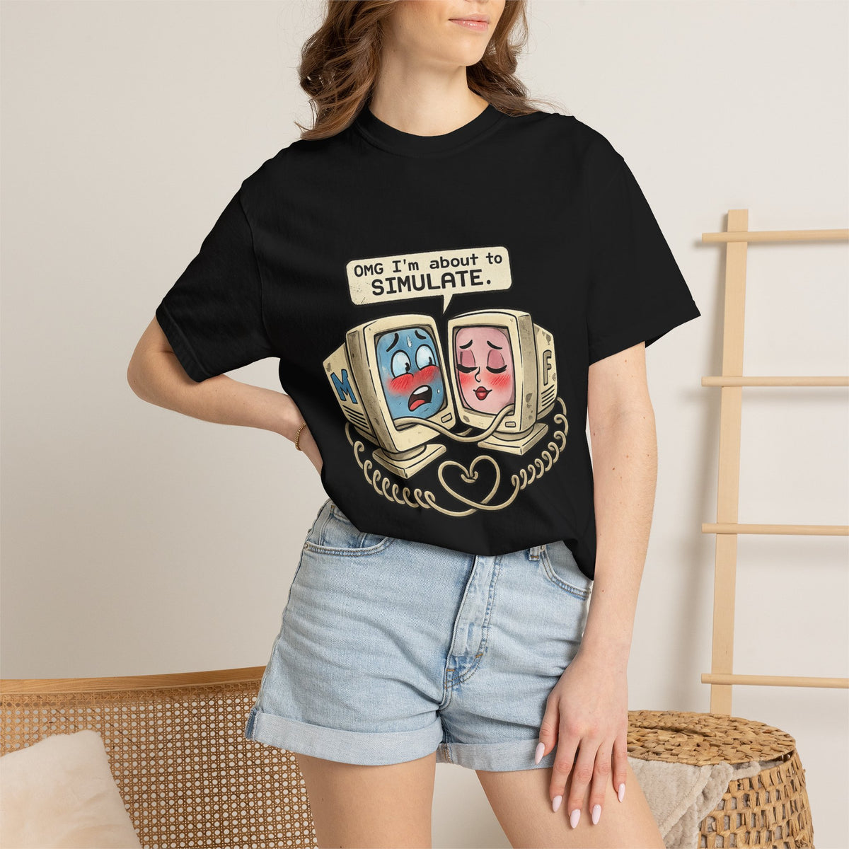 Retro Computer Love T-Shirt — “OMG I’m About to SIMULATE” Cute Vintage Tech Tee