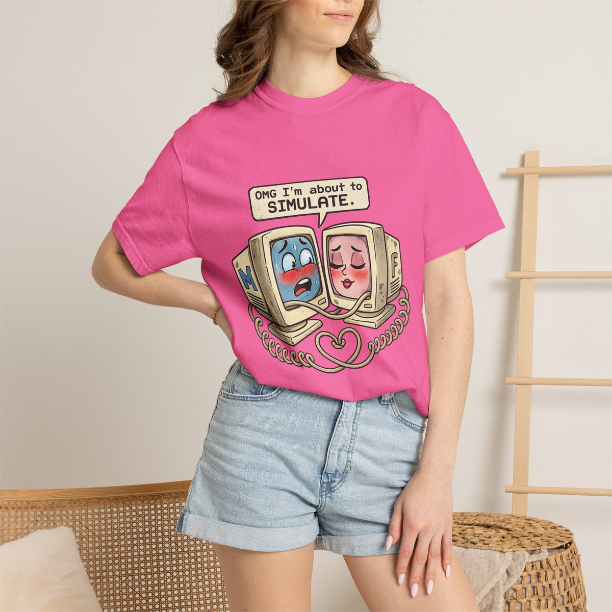 Retro Computer Love T-Shirt — “OMG I’m About to SIMULATE” Cute Vintage Tech Tee